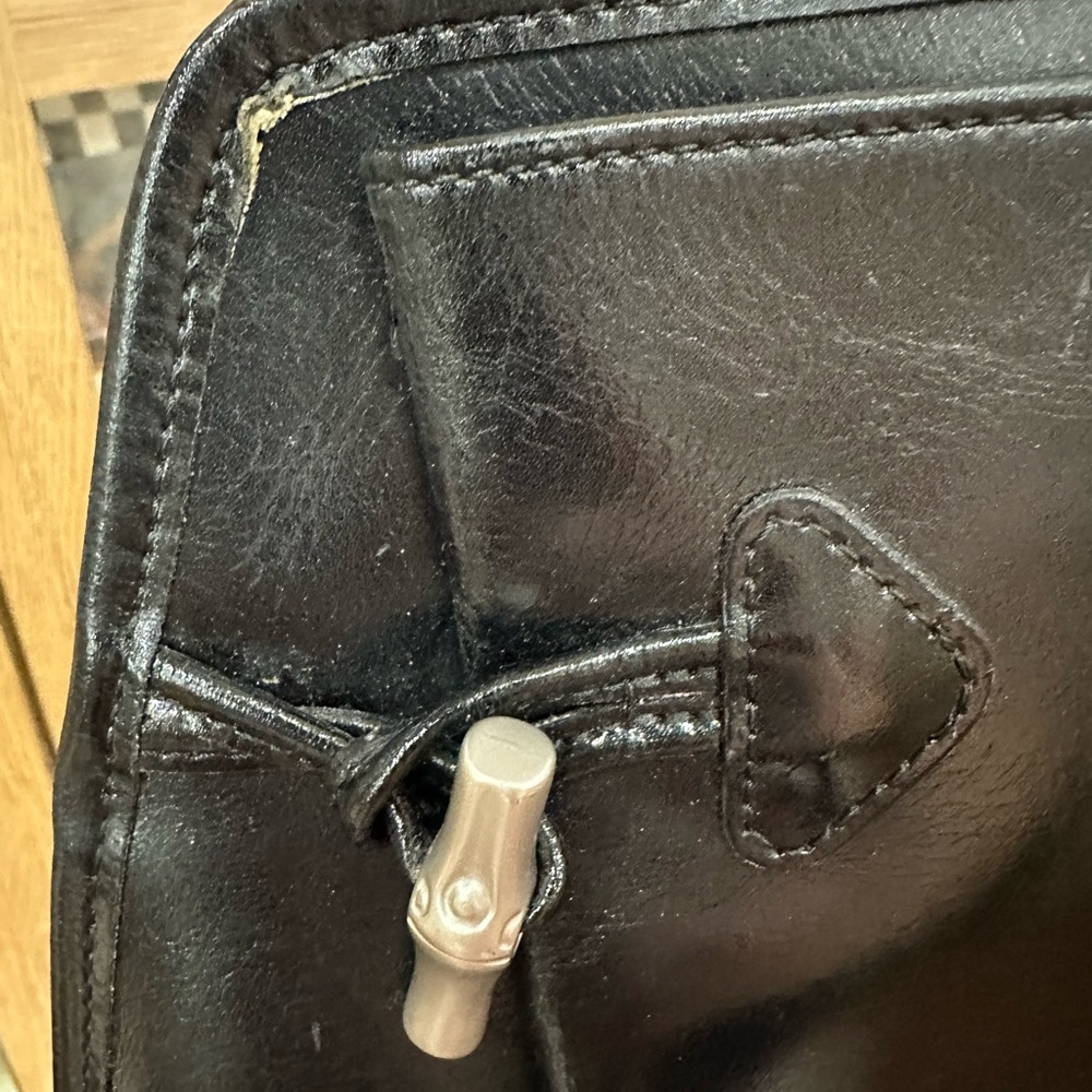 Longchamp Black Leather Shoulder Bag Minimalist Classic Tote Purse - Picture 3 of 13
